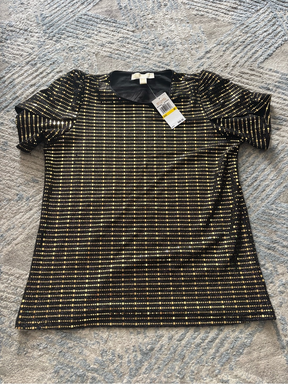 Michael Kors Black Short Sleeve Top with Gold Stud Grid